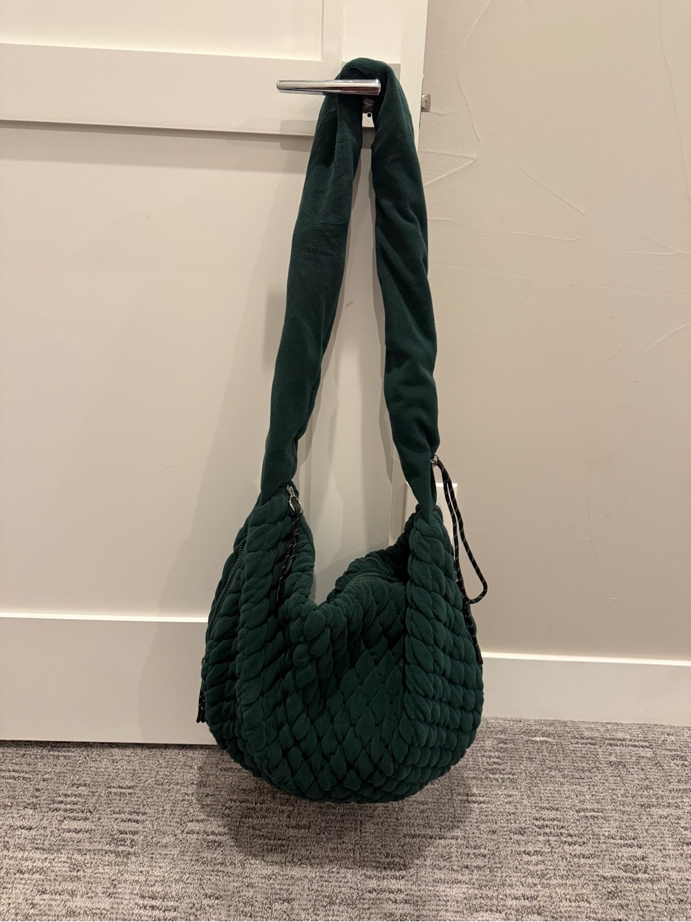 Free People Quilted Pucker-Up Fleece Shoulder Bag in Forest Green, Rust, Cream - Picture 2 of 5